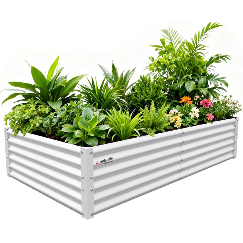 Jardinière surélevée en acier galvanisé Ft, 18" H x 72" W x 36" D, Blanc