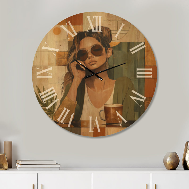Horloge murale ronde en bois massif de style Mid-Century - Morning Coffee Muse, Très grand