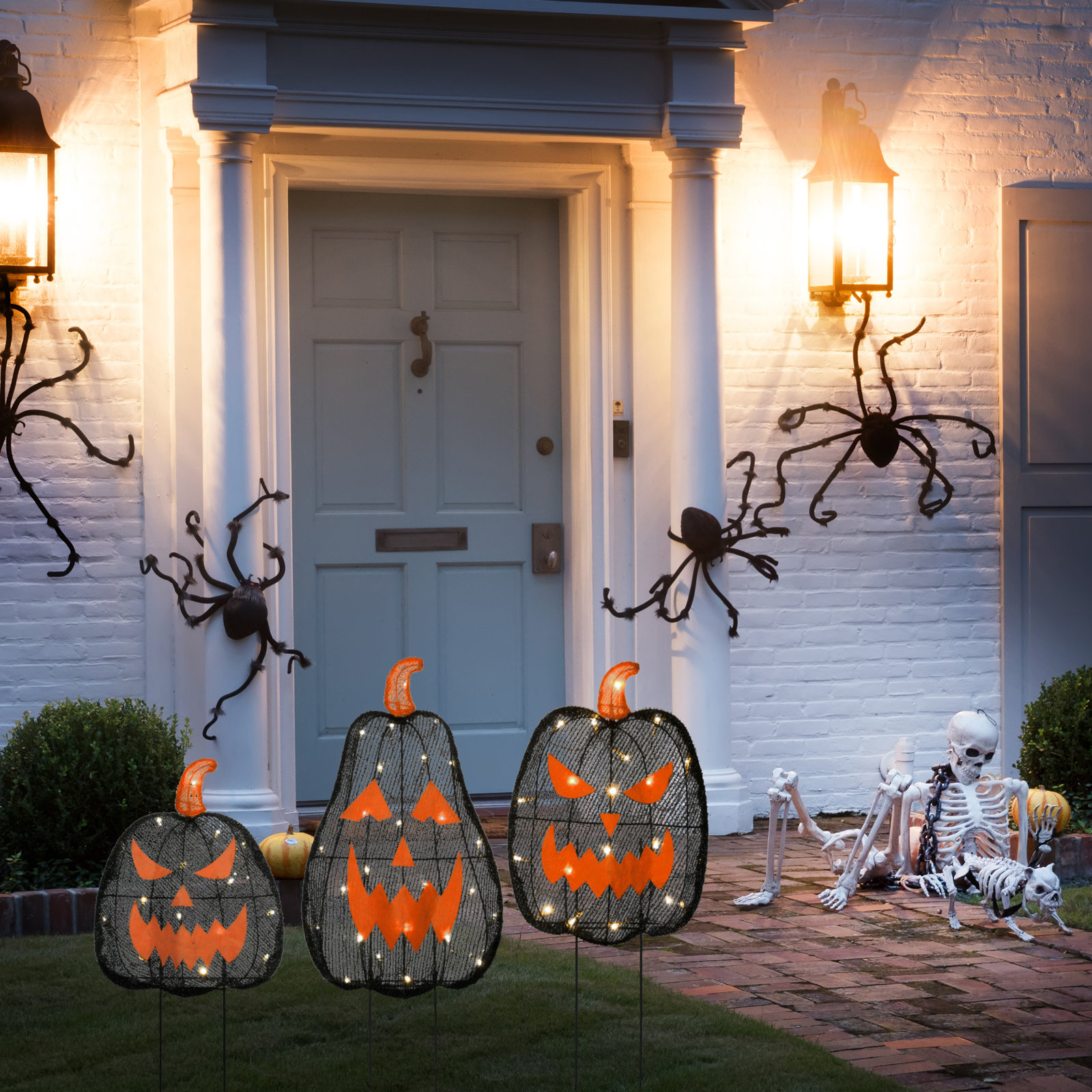 Pre-Lit Halloween Jack-O-Lantern Garden Stakes, 35" H x 12" W x 3" D, Black