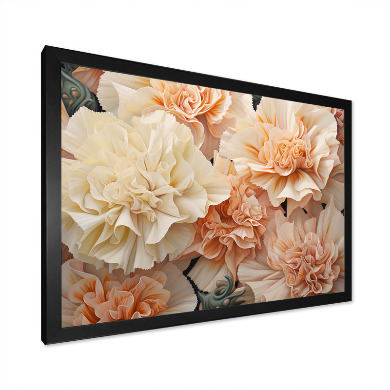 " Minimalism Beige Carnations ", Black Single Picture Framed, 34" H x 44" W x 1.5" D