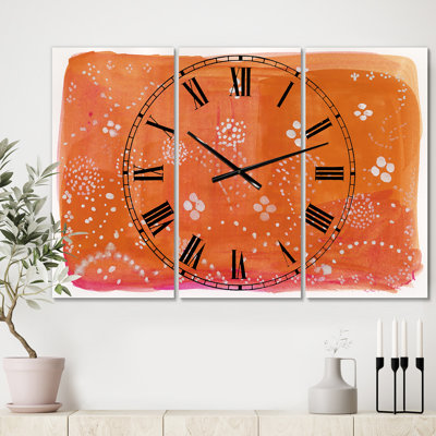 Horloge murale 3 panneaux Mid-Century Indian Orange Composition