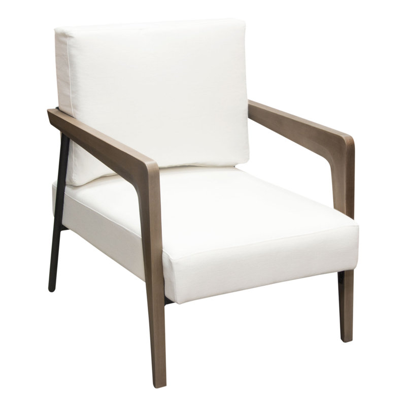 Chaise d'appoint Blair en tissu blanc avec pieds en bois courbés, Tissu blanc