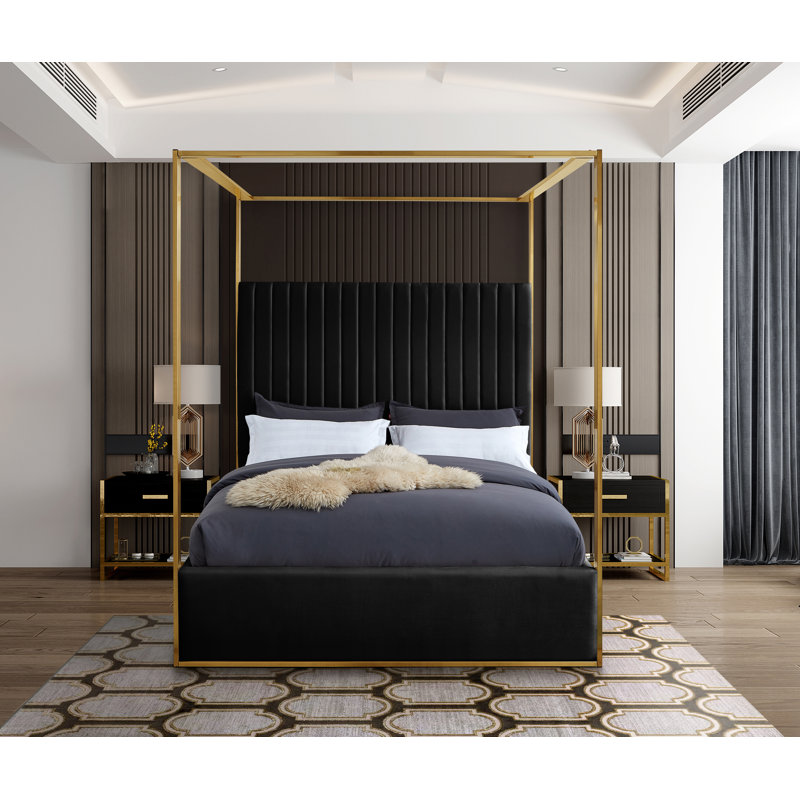 Lit en velours Jones Heersa, Grand, Velours noir