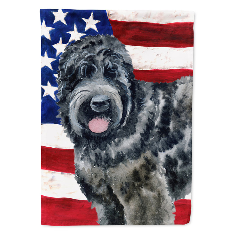 2 côtés en polyester de 2 côtés american drapeau de jardin, Saint-Bernard brun / blanc