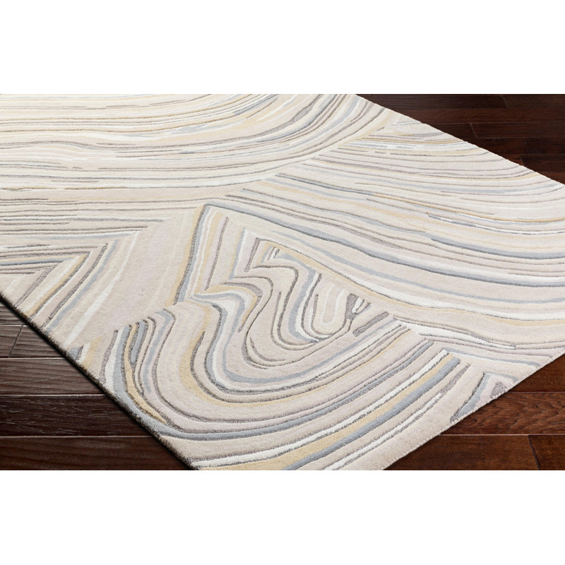 Tapis taupe rectangulaire en laine / viscose touffeté à la main à motif abstrait Correyleigh, Rectangle 2 pi x 3 pi