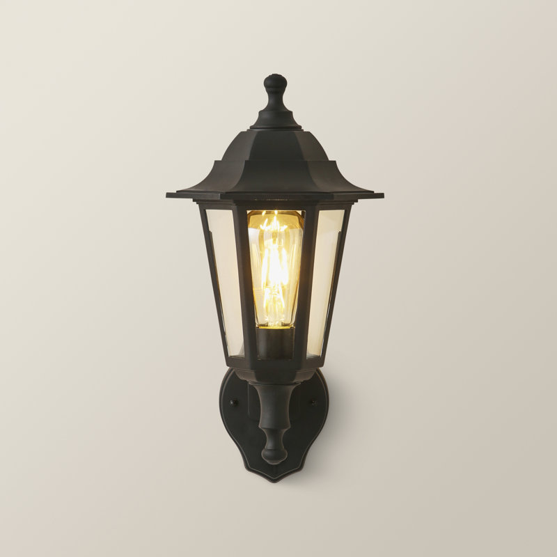 Mcmahan Outdoor Wall Lantern with Dusk to Dawn, Black, Warm White, 35.5cm H x 17cm W x 21cm D