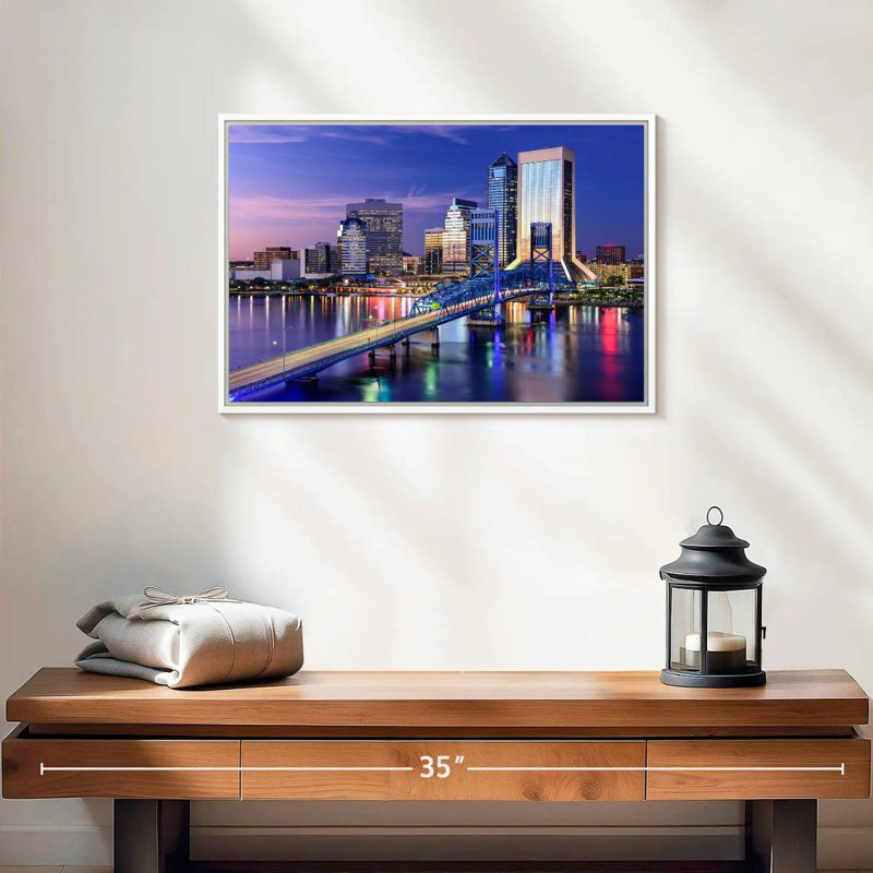 Paysage urbain de Jacksonville, 19 po x 13 po, Cadre flottant blanc