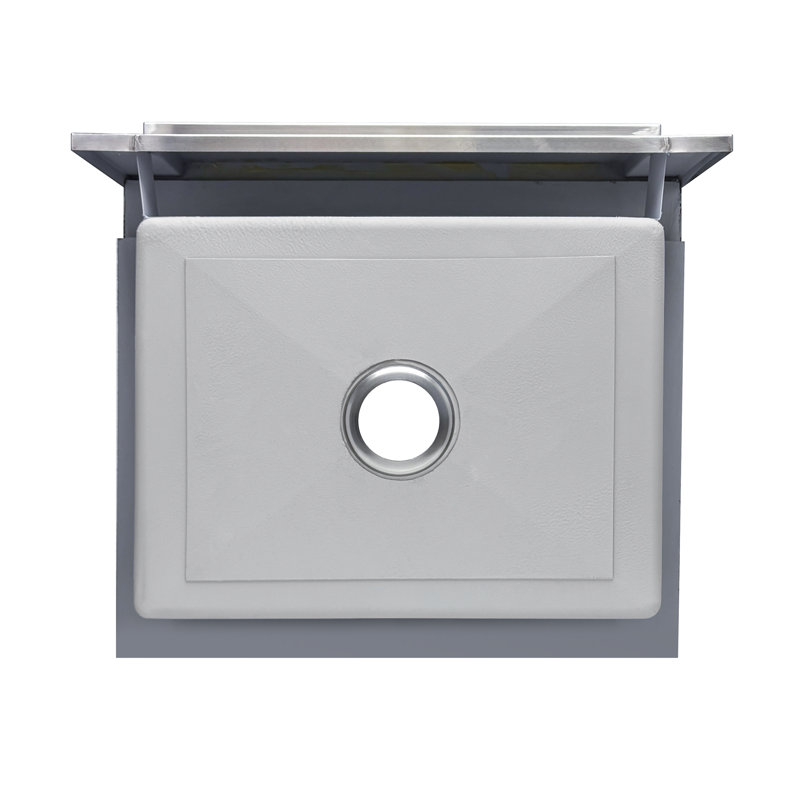 Whitehaus brushed stainless steel commercial single bowl sink with a decorative notched front apron