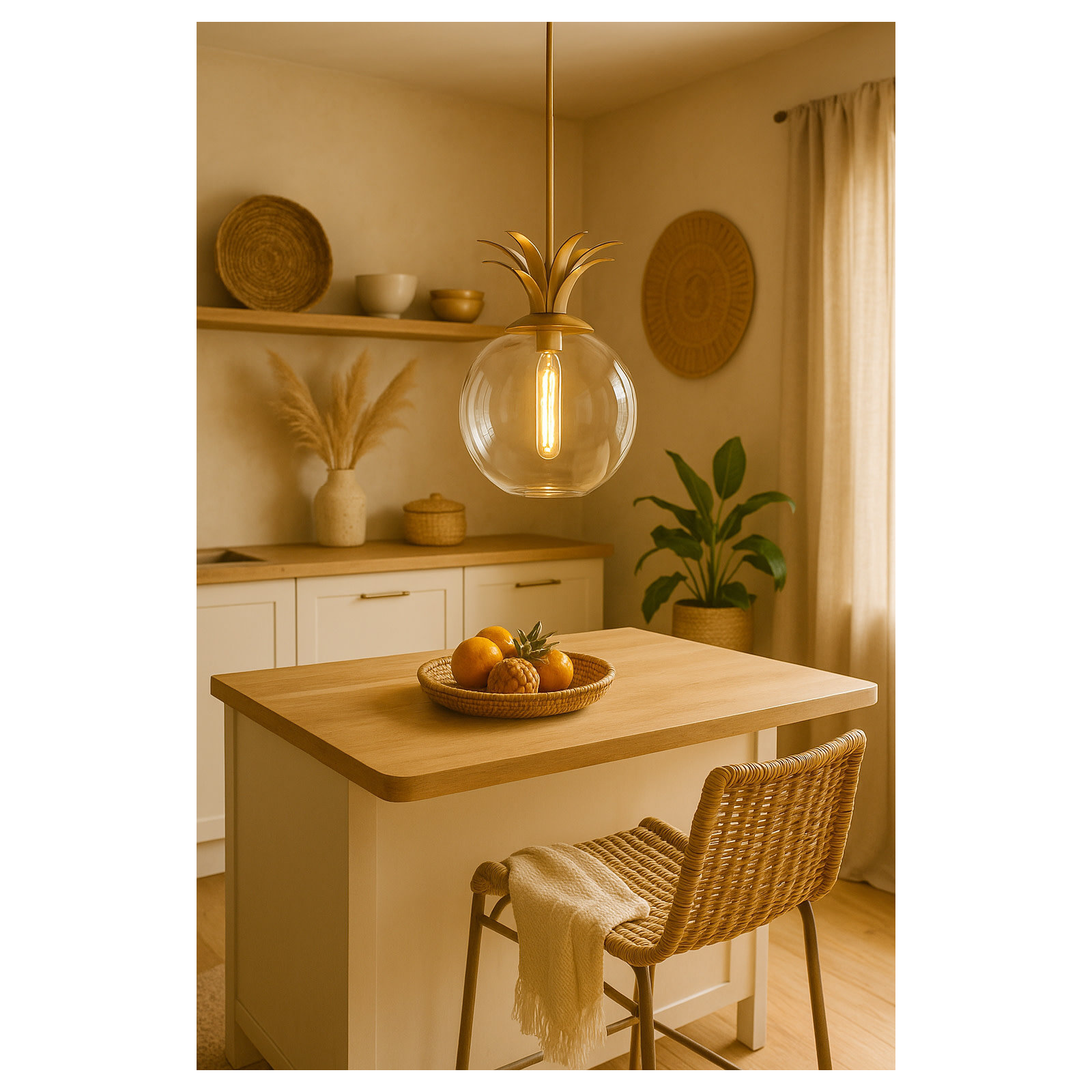 Gazala Single Light Glass Dimmable Pendant, Heritage Brass