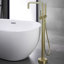 Robinets de baignoire autoportants avec douche à main - Robinets de baignoire à fixation au sol à poignée simple - Robinet de baignoire à pattes en laiton massif or brossé avec valve