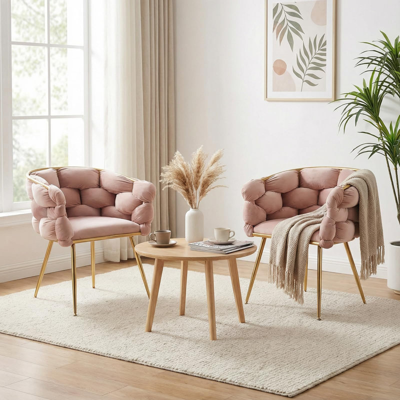 Ensemble de 2 chaises de salle à manger rembourrées Modern, Rose