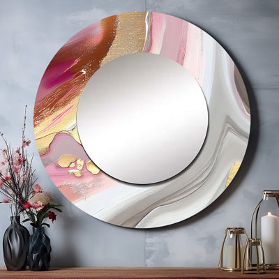 Pink And Gold Marble Abstract IV - Abstract Marble Round Mirror Wall Decor_MTMIR56198