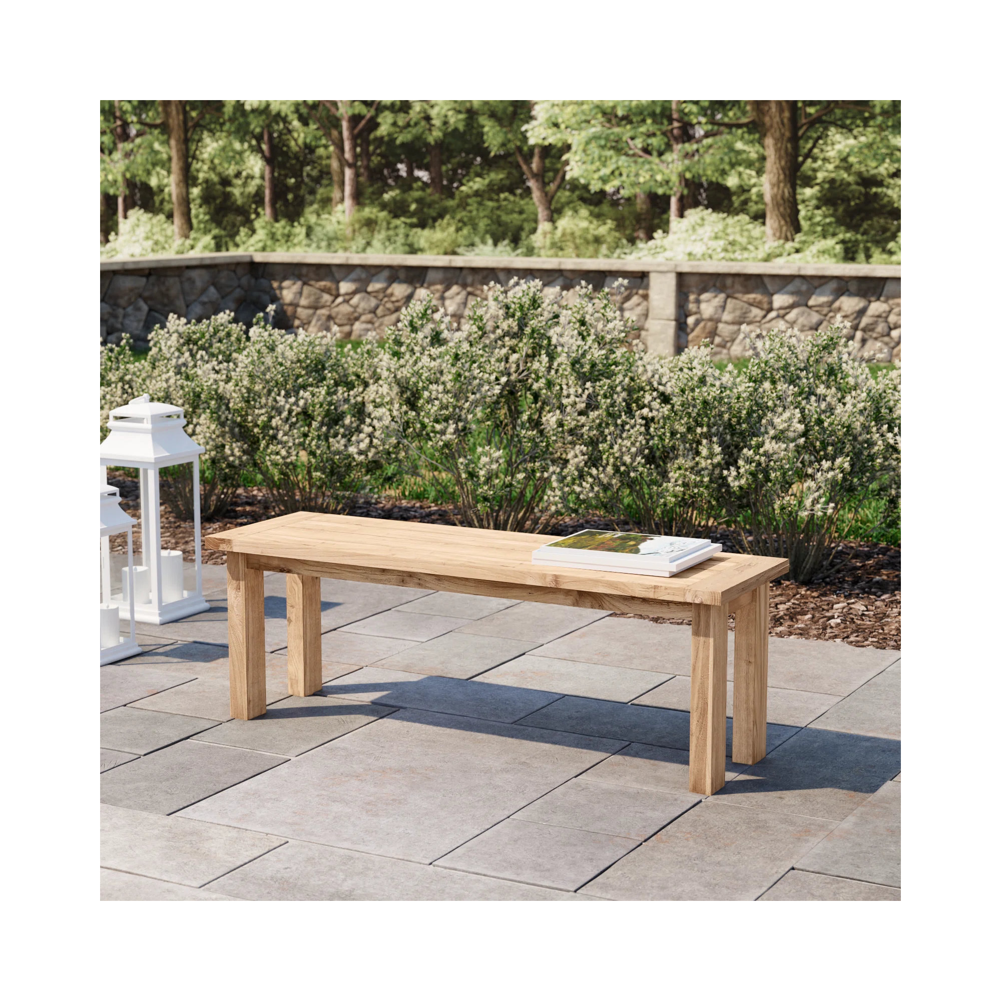 Bedwell Teak Outdoor Bench, 17.7" H x 51.2" W x 15.7" D