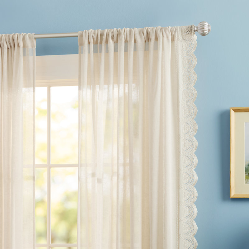 DRAPER JAMES Bonnet Eyelet Lace Sheer Rod Pocket Curtain Panel Pair, Natural