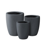 Kante 3 Piece Round Charcoal Finish Concrete Modern Tall Planters, Outdoor Indoor Decorative Plant Pots with Drainage Hole and Rubber Plug Set