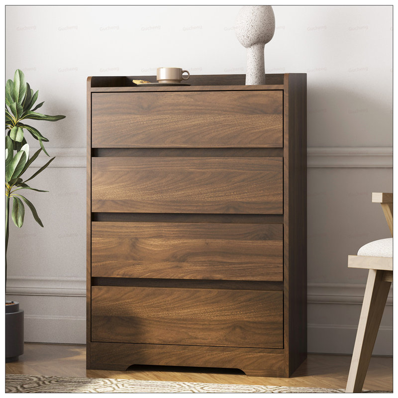 Commode en bois imperméable à 4 tiroirs, conception sans poignée pour un rangement moderne et polyvalent dans n'importe quelle pièce