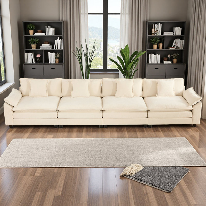Accoudoir plus large (le repose-pieds n'est pas inclus), canapé modulaire moderne, pour le salon, la chambre à coucher et un appartement, coussin de siège rembourré à double couche confortable, tissu chenille respirant