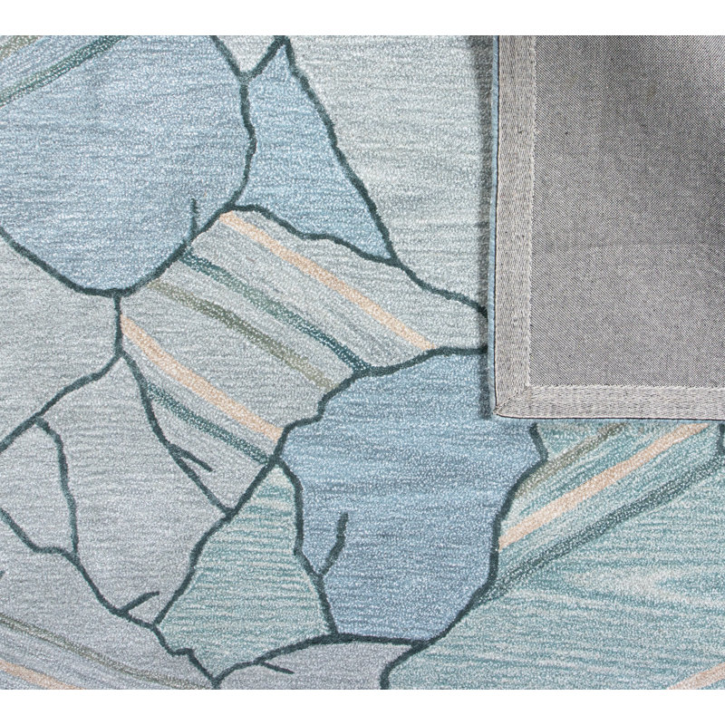 Teal Abstract Handmade Wool and Viscose Tufted Rug