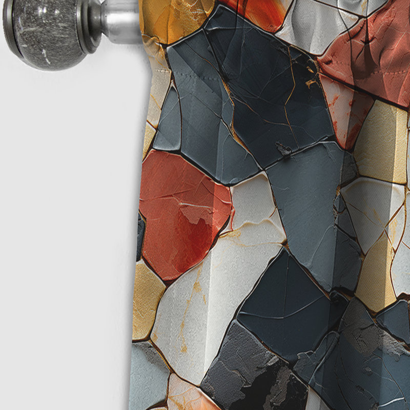Multicolore marbre mosaïque harmonie motif I - rideau occultant marbre abstrait - 1 panneaux, L 52 po x L 90 po