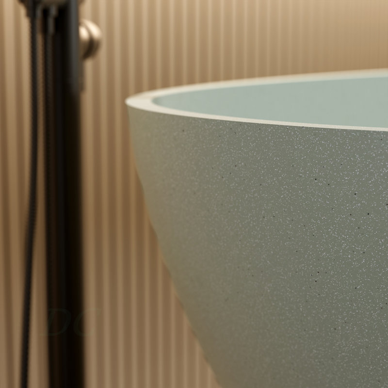55' Freestanding Bathtub Resin Stone Soaking Bathtub Solid Surface Modern Tubs With Overflow And Pop-Up Drain
