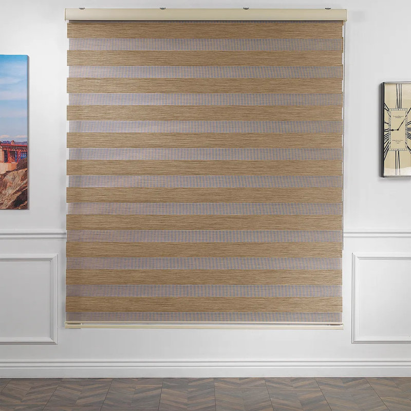 Double layer bamboo roller blind and bamboo zebra window, Brown, 52"W x 72"L