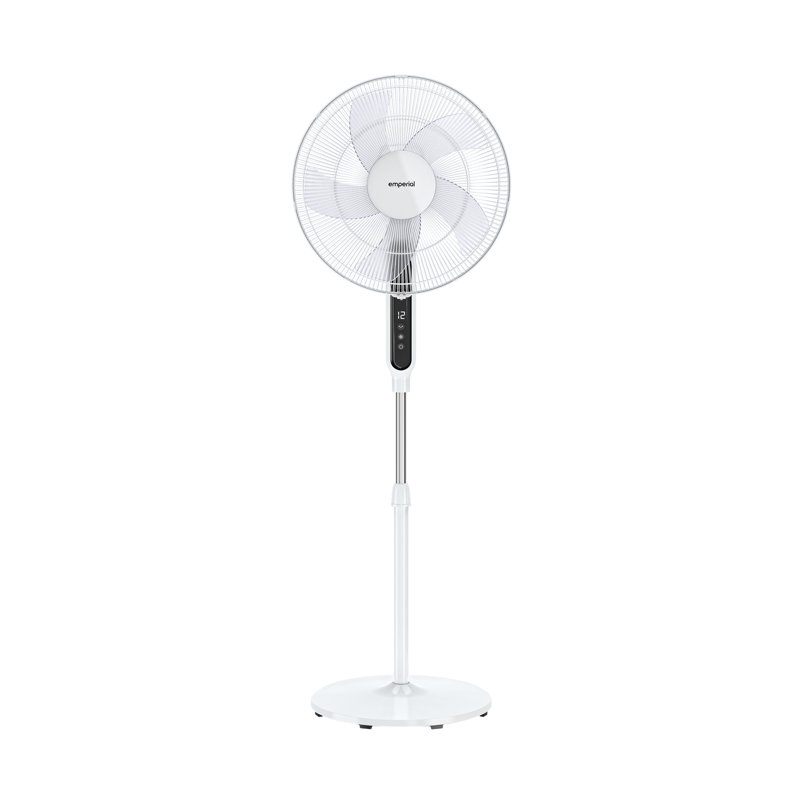 Emperial 16" Pedestal Fan with Remote Control - Free Standing Oscillating Cooling Fan, Adjustable Height, 12 Speed & Timer - White
