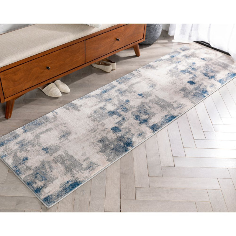 Tapis gris moderne Chimeng Kalia, Tapis de couloir 2 pi 3 po x 7 pi 3 po