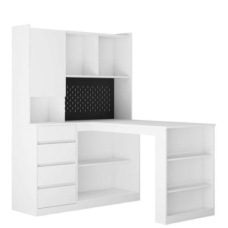 Bureau d'ordinateur en forme de L avec rangement et DEL - Économie d'espace, élégant pour le bureau personnel Crochet pour casque de jeu en L moderne