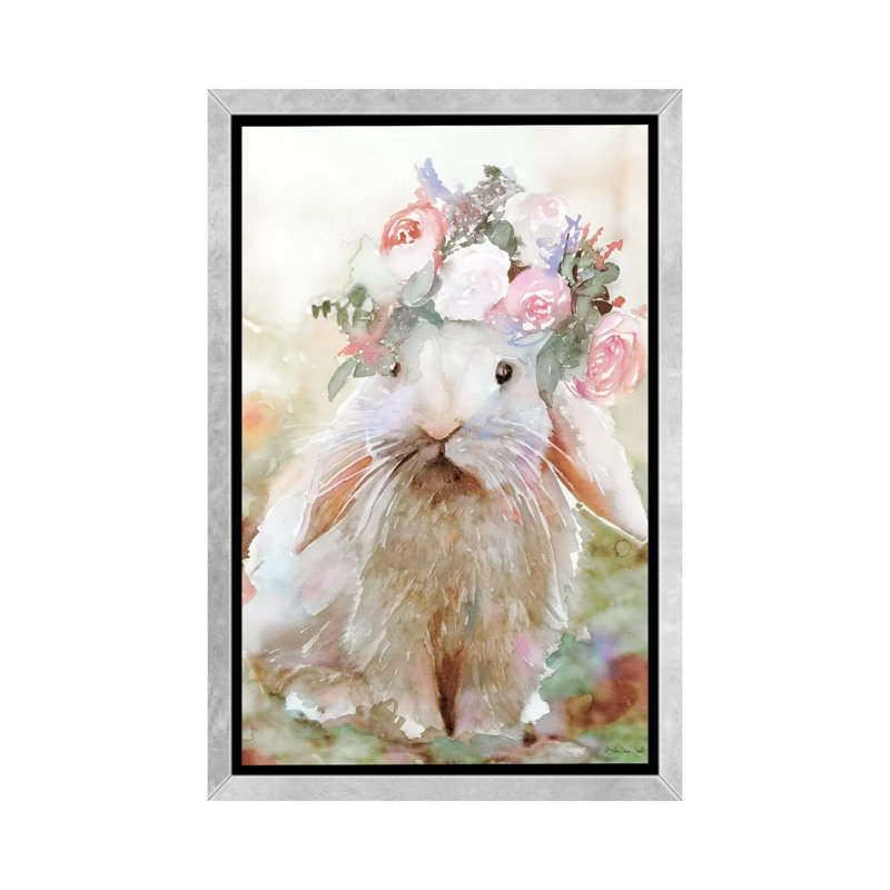 Bunny Sophia - reproduction d'art, H 60 po x l 40po x P 1,5 po, Toile avec cadre argenté