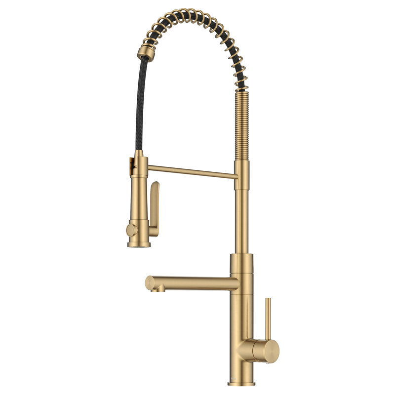 KRAUS Artec Pro Commercial Style 2-Function Single Handle Pull Down Kitchen Faucet with Pot Filler, Brushed Brass
