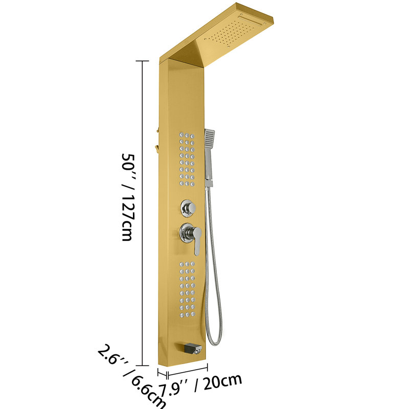 VEVOR 50'' Shower Panel with Adjustable Shower Head, Gold