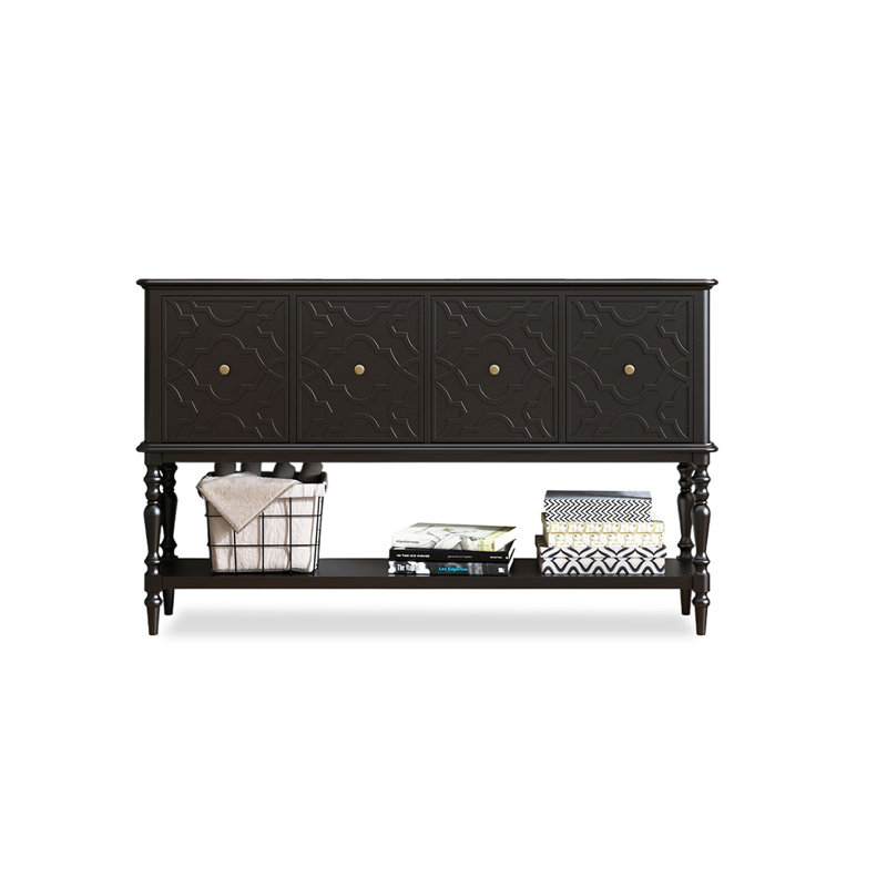 Console rectangulaire en bois massif noir, H 39,37 po x l 62,99 po x P 15,75 po