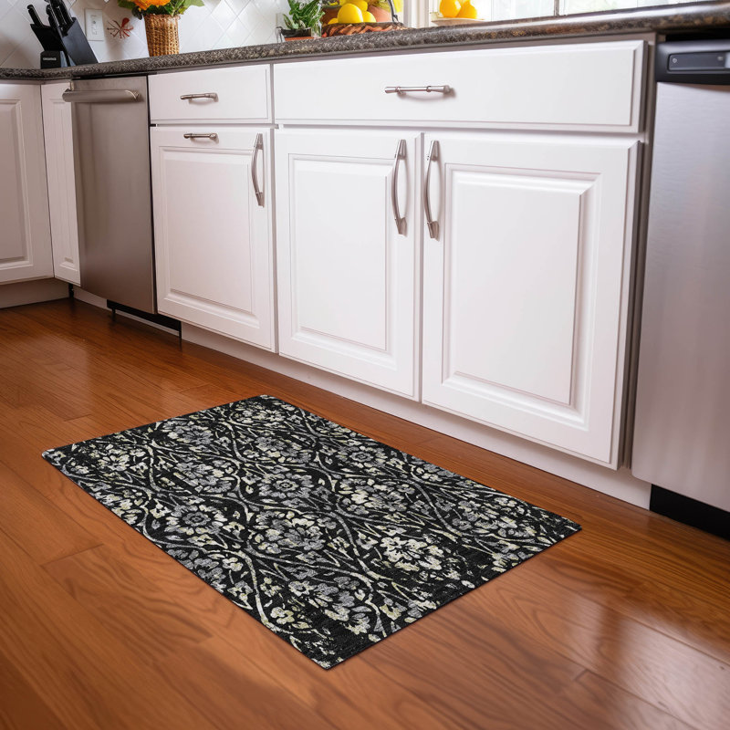 Premium Machine Washable Prisco Black Rug, Rectangle 1'8" x 2'6"