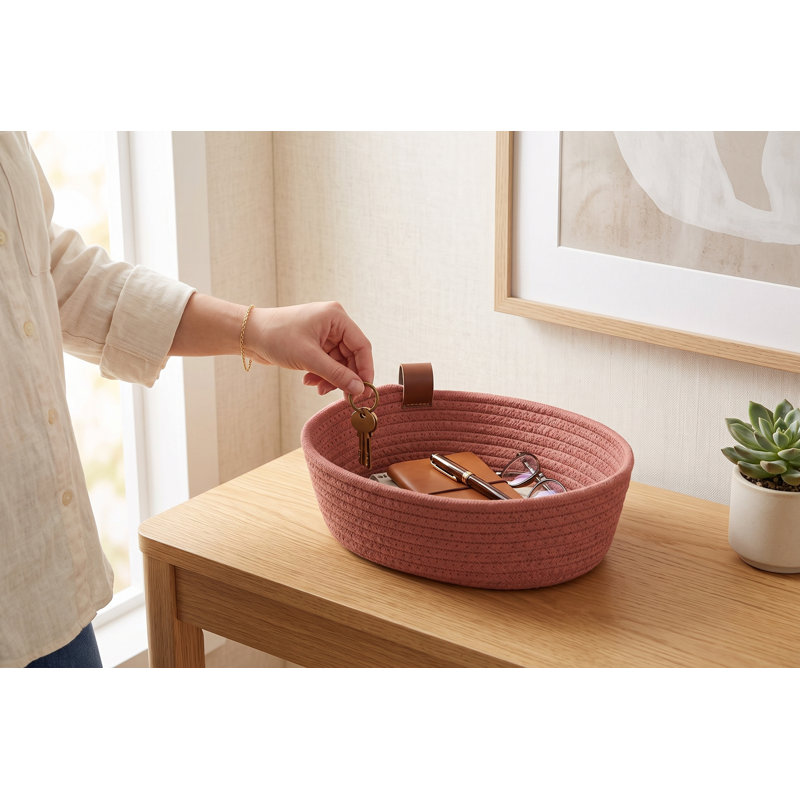 Petit panier de rangement en corde de coton, panier de rangement rectangulaire tissé pour tablettes, chambre de bébé, vestibule, panier décoratif à deux tons pour clés, télécommandes - 10,23 po x 7,87 po