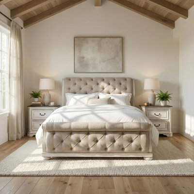 Colchester King Upholstered Sleigh Bed & Two Nightstands Bedroom Set