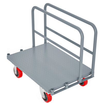 Steel Panel Truck, Heavy Duty Drywall Cart Lumber Cart Platform Truck Flat Cart, 2000Lbs, 6" Swivel Brake Casters, With 1Front And 2 Side Handrails (3
