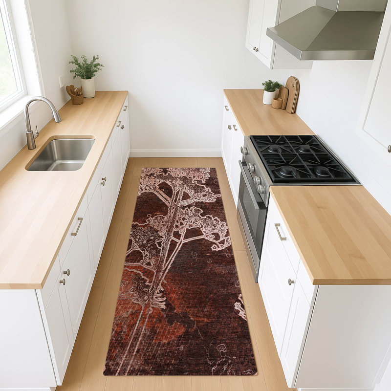 Tapis floral intérieur / extérieur lavable à la machine Leavittsburg ACN2239, Tapis de couloir 2 pi 3 po x 7 pi 6 po