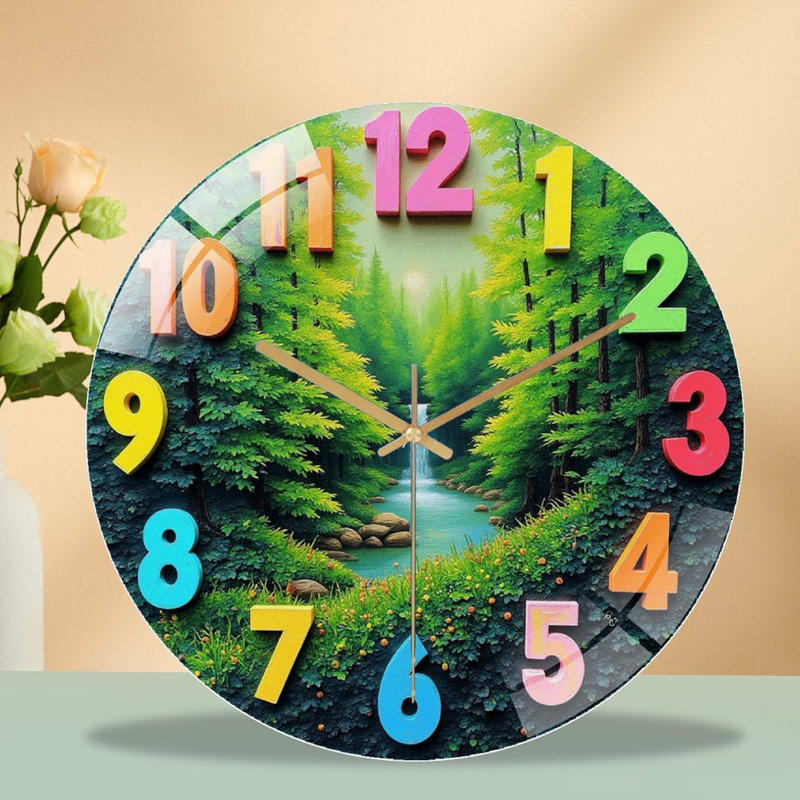 Horloge murale colorée avec art de scène de la nature - Horloge murale moderne en verre 12 po
