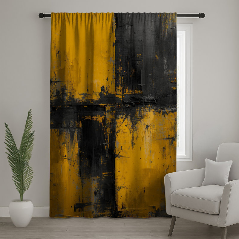 Peinture abstraite jaune, rideaux transparents et occultants - 1 panneau, 50 po x 80 po - 1 panneau, Transparent