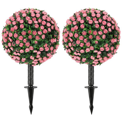  Artificial Rose Topiary, UV Resistant, 2-Pack, 55 cm, Red