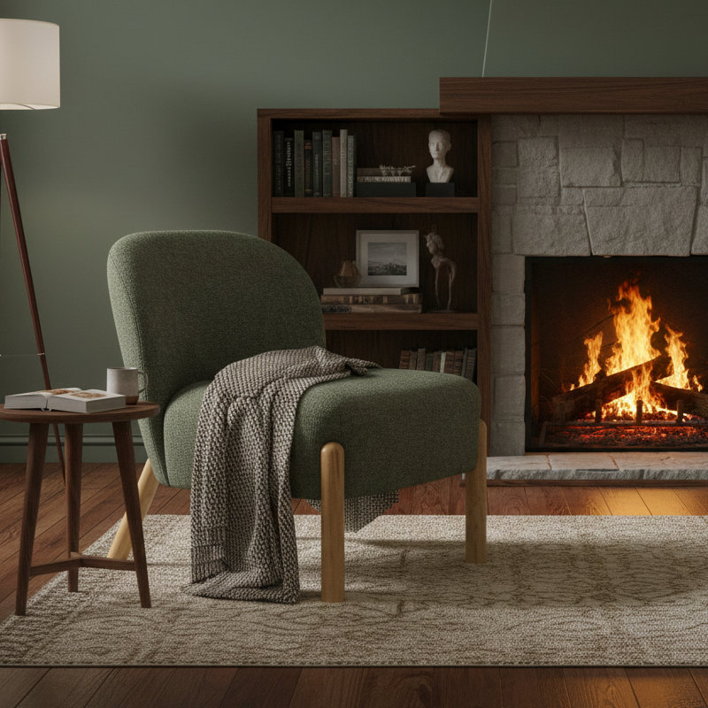Alarick Soft Touch Fabric Accent Chair, Moss Green