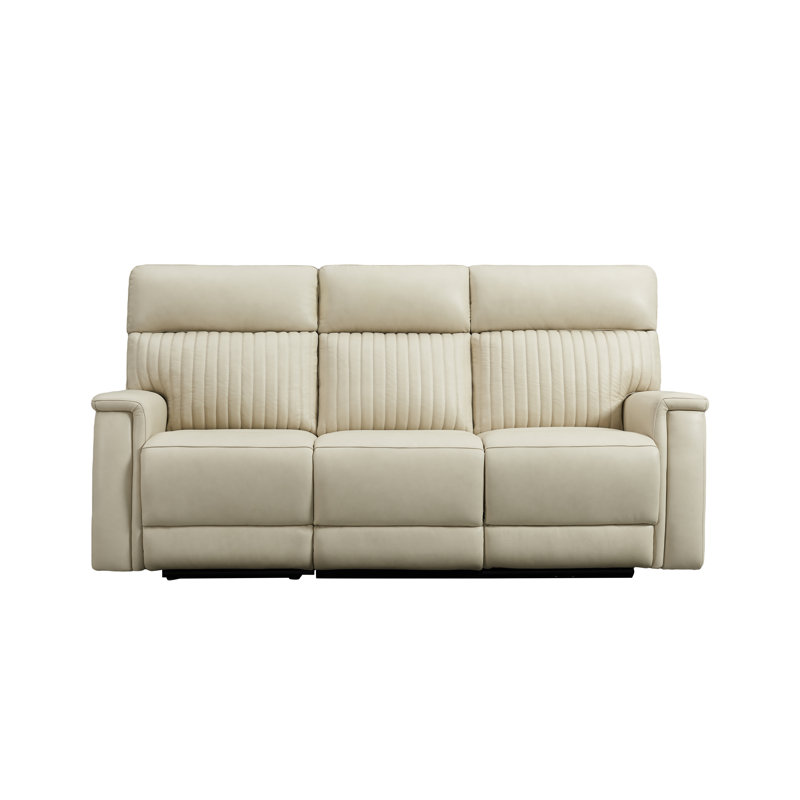 Canapé inclinable électrique en cuir véritable de 84 pouces avec soutien lombaire zéro gravité et port USB intégré, Cream
