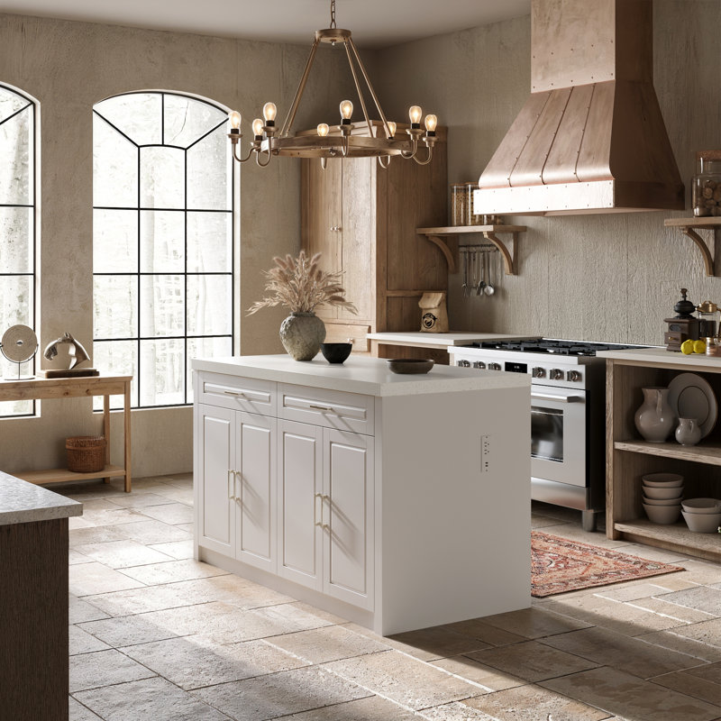 Modern 61"W Kitchen Island With Adjustable Shelves, White/White