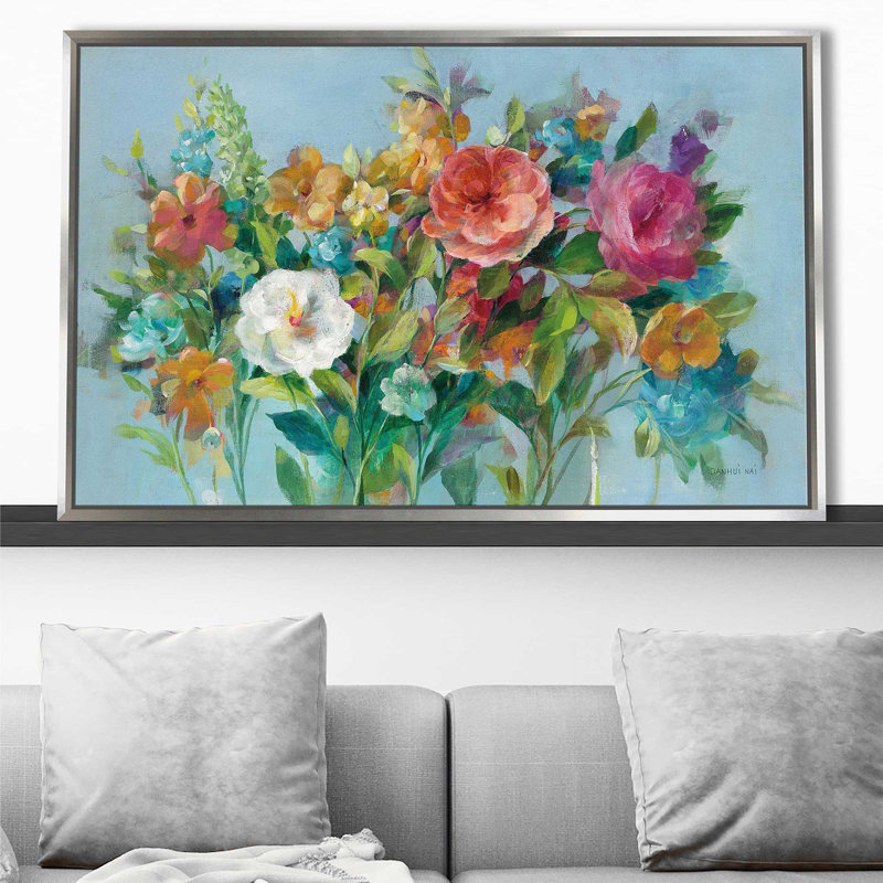 Country Florals - Peinture, Cadre flottant argent, H 21,5 po x l 33,5 po x P 2 po