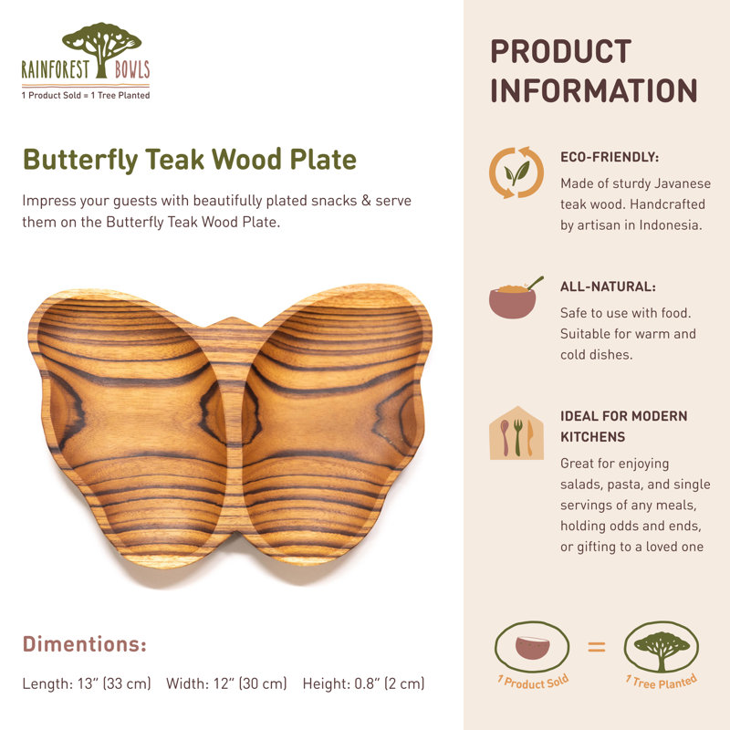 Assiette en bois de teck Butterfly