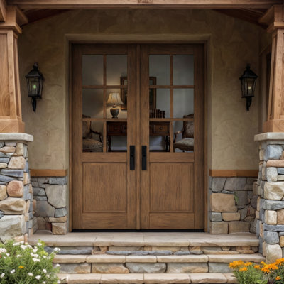 G5006-SW-96 | 96" Double Door, RTA Prehung Exterior, SDL 6 Lite, 1/2 Lite, 1 Panel, Unfinished Mahogany Wood
