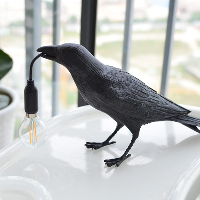  Raven Pulg in Table Lamp Gifts LED Resin Novelty Lamps Desk Light, Black