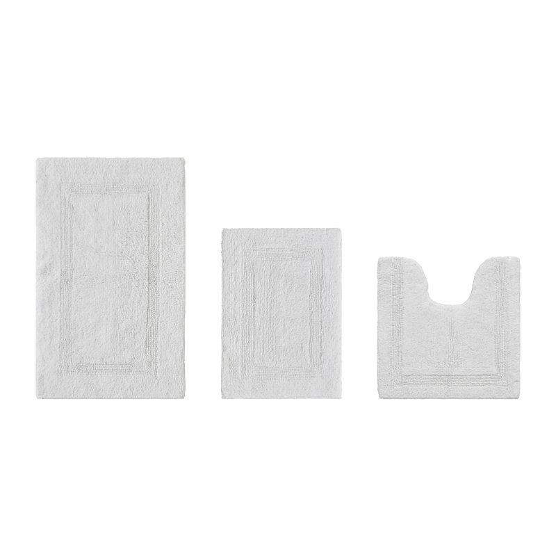 Annerose Premium 100% Cotton 2370 GSM 3-Piece Bath Rug Set, Ultra Soft, Super Absorbent, Reversible Tufted Weave Bathroom Mats, Machine Washable, OEKO-TEX® Certified Bath Rugs for Bathroom, Shower & Tub, White