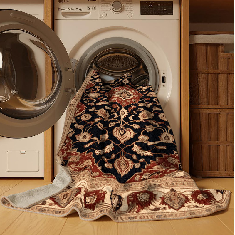 Machine Washable Persian Brown Area Rug, Round 4'