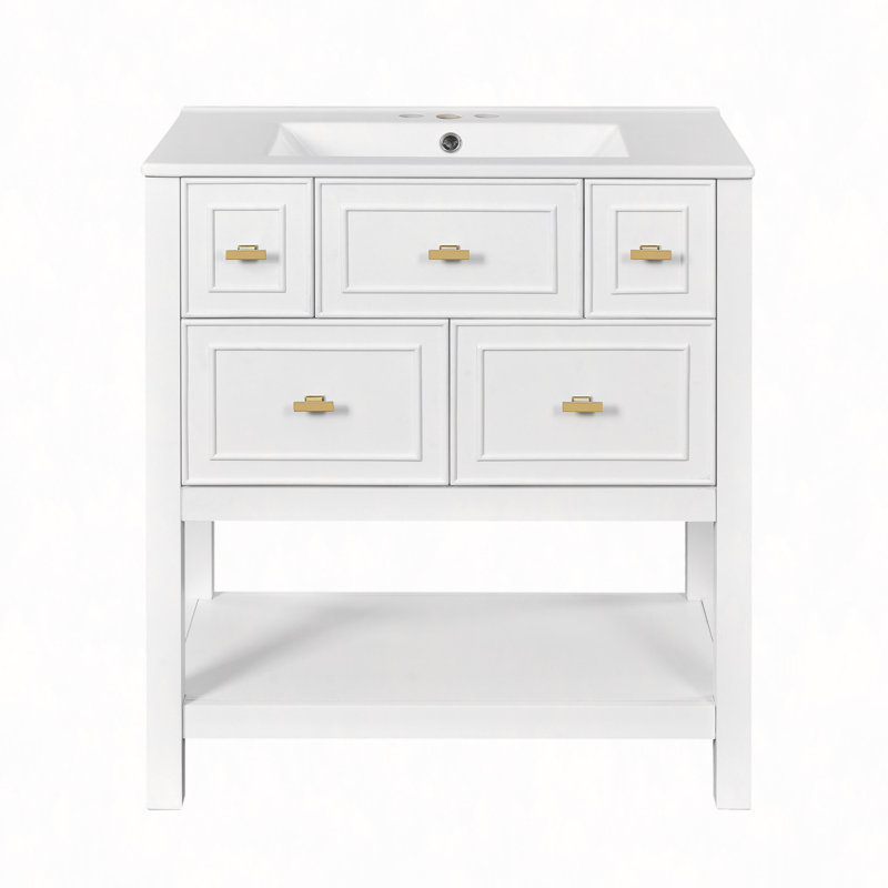 Ensemble de meuble-lavabo autoportant 30 po avec 5 tiroirs, ensemble de meuble-lavabo autoportant 30 po avec cadre en bois massif